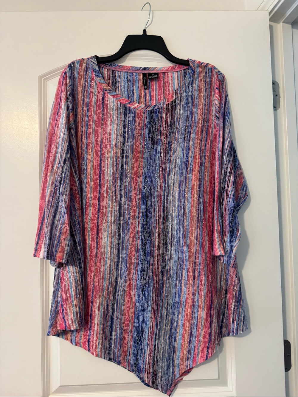 new directions Pink, Blue & White Striped V-Neck Tunic
